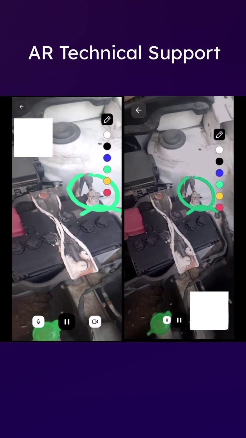 Live technician drawing AR annotations on the user's view of the car