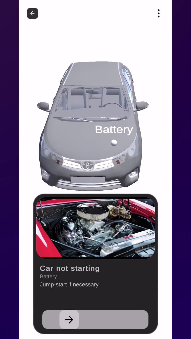 3D repair guidance — jump-starting a car battery with step-by-step instructions