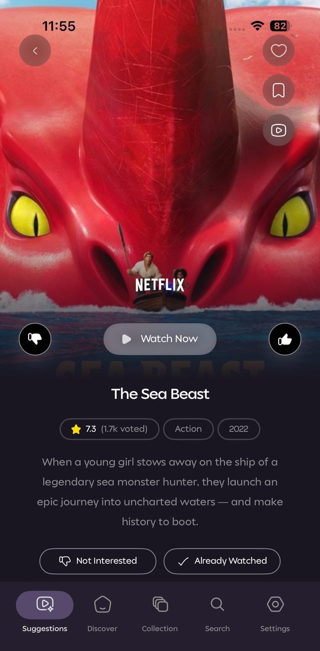 InstaFlix title detail with rating, description, and Watch Now button