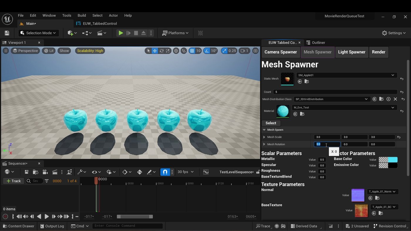 Mesh Spawner — 3D-grid mesh instancing with live material parameter overrides