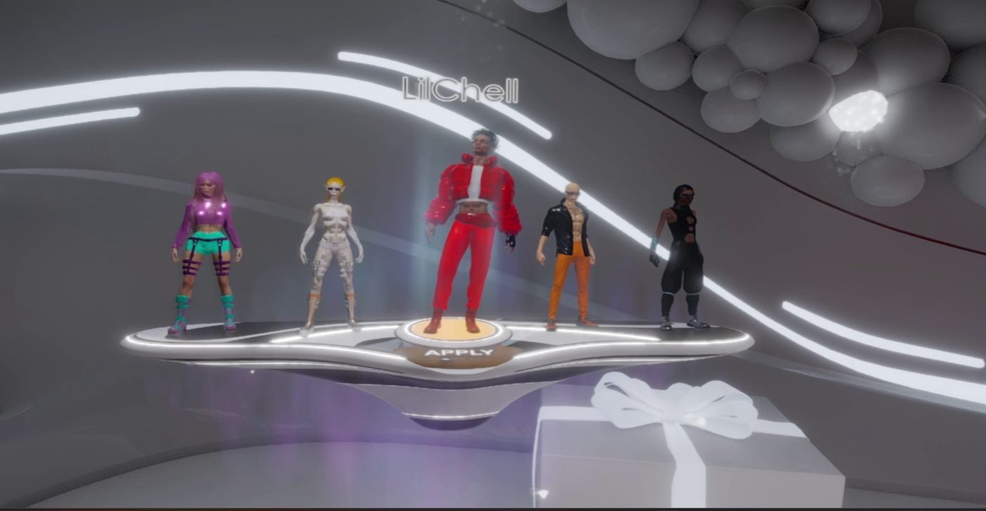 Avatar carousel with name label and apply pedestal
