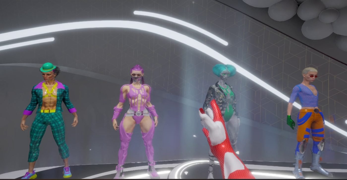 Sensorium Galaxy VR — swiping through life-size avatar previews with tracked hands
